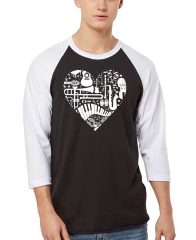 LA Pop Art Men's Music Instruments Heart Word Art Raglan-Sleeve T-Shirt
