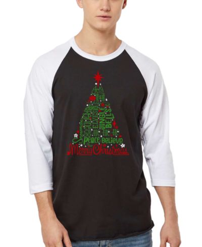 LA Pop Art Мужская футболка с рукавом реглан Holiday Christmas Tree Word Art