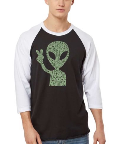 LA Pop Art Мужская футболка с рукавами Raglan и принтом Alien Extraterrestrial Word Art
