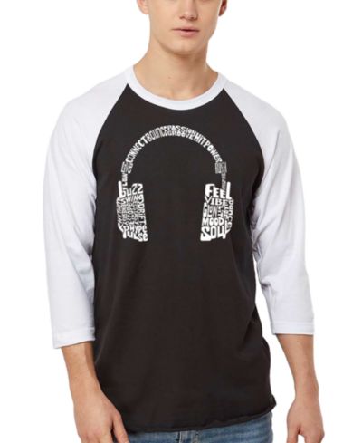 LA Pop Art Men's Headphones Word Art Raglan-Sleeve T-Shirt
