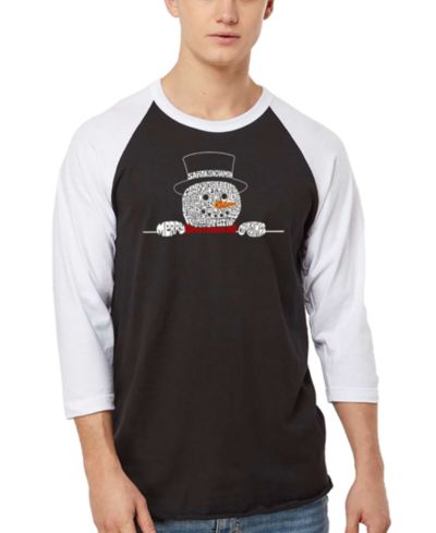 LA Pop Art Men's Peeking Snowman Christmas Word Art Raglan-Sleeve T-Shirt