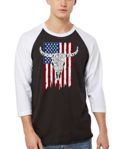 LA Pop Art Мужская футболка Raglan-Sleeve Patriot Cow Skull Word Art