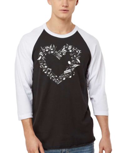 LA Pop Art Мужская футболка Raglan-Sleeve Music Notes Heart Word Art
