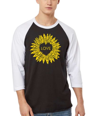 LA Pop Art Men's Love Sunflower Word Art Raglan-Sleeve T-Shirt