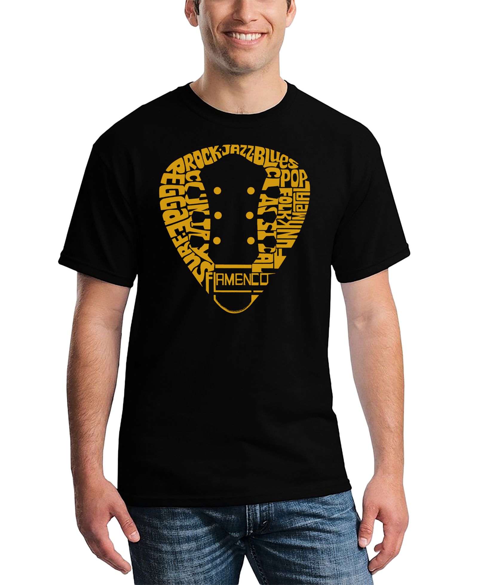 LA Pop Art Men's Music Genres Guitar Neck Word Art T-Shirt