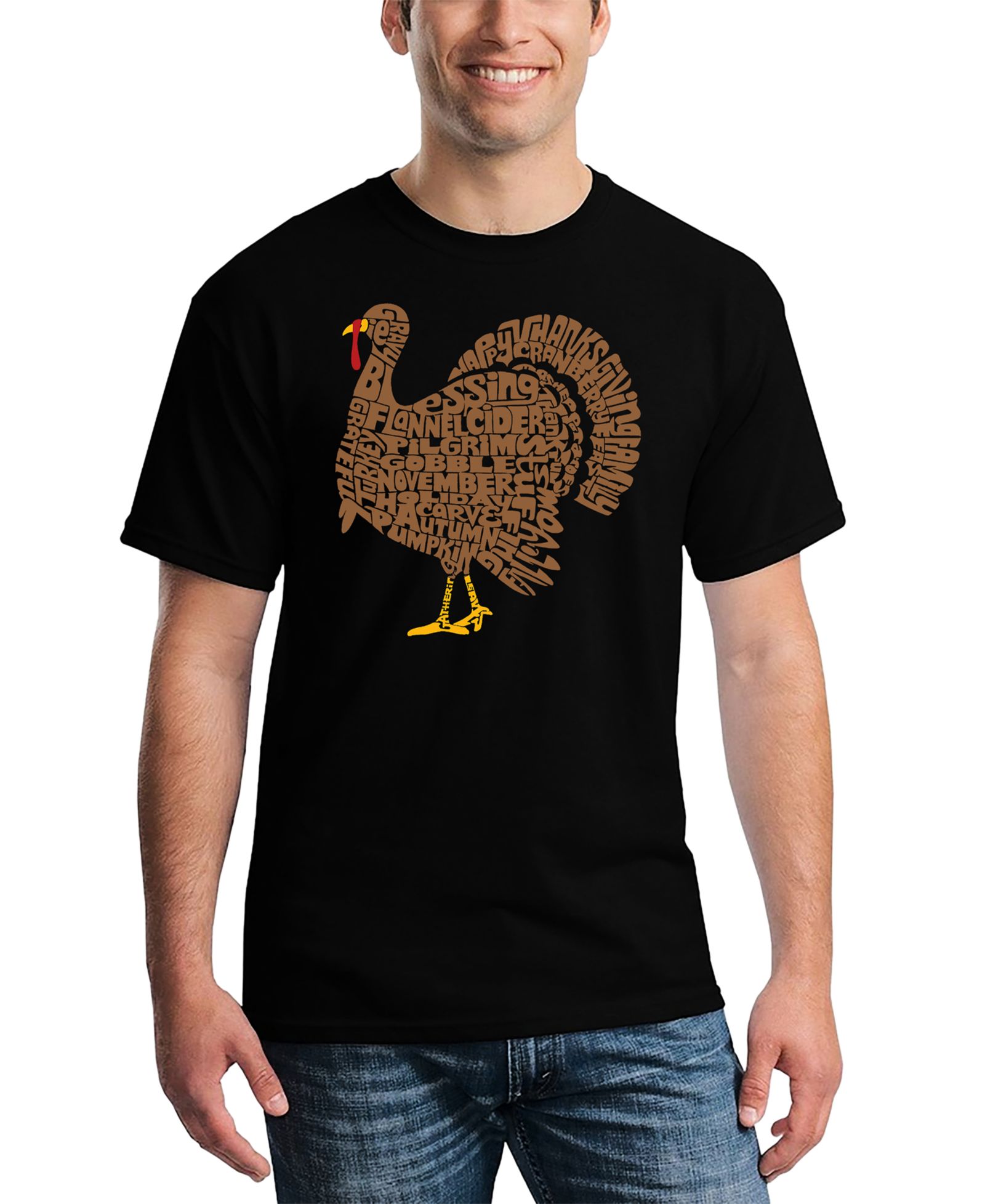 LA Pop Art Men's Thanksgiving Turkey Word Art T-Shirt