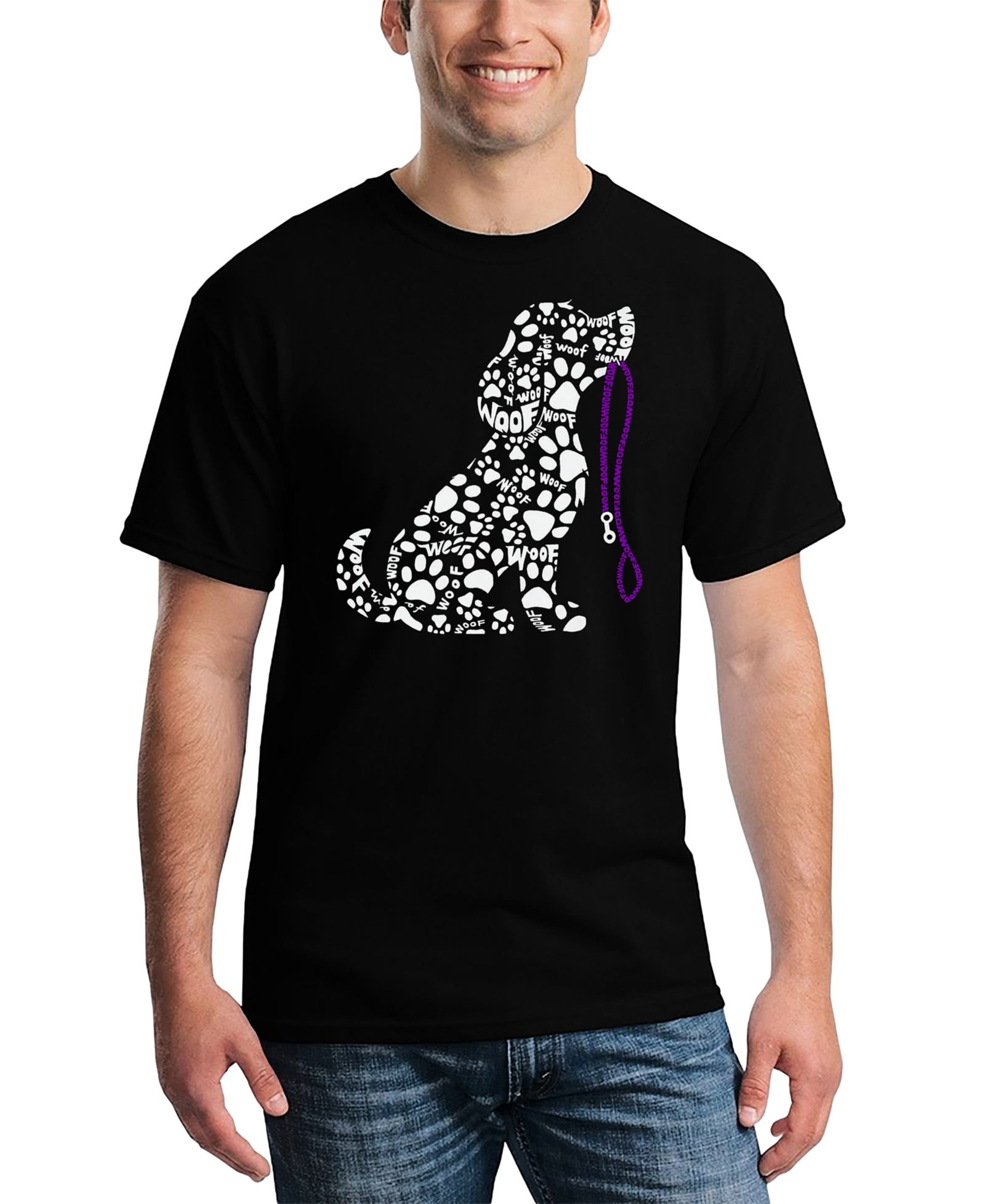 LA Pop Art Men's Dog Leash Word Art T-Shirt