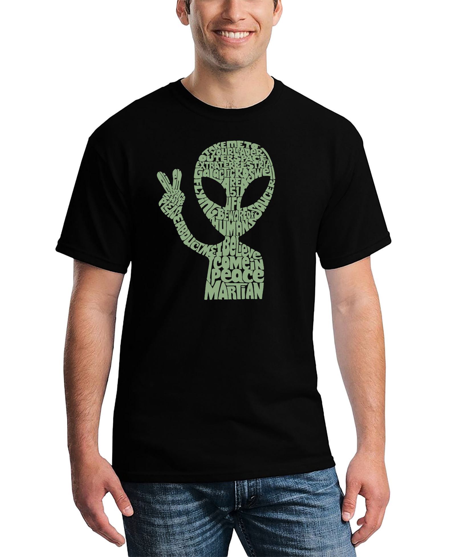 LA Pop Art Мужская футболка с принтом Alien Extraterrestrial Word Art