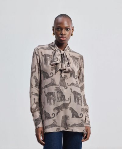 Reistor Women's Relaxed-Fit Top with Front-tie in Animal Print