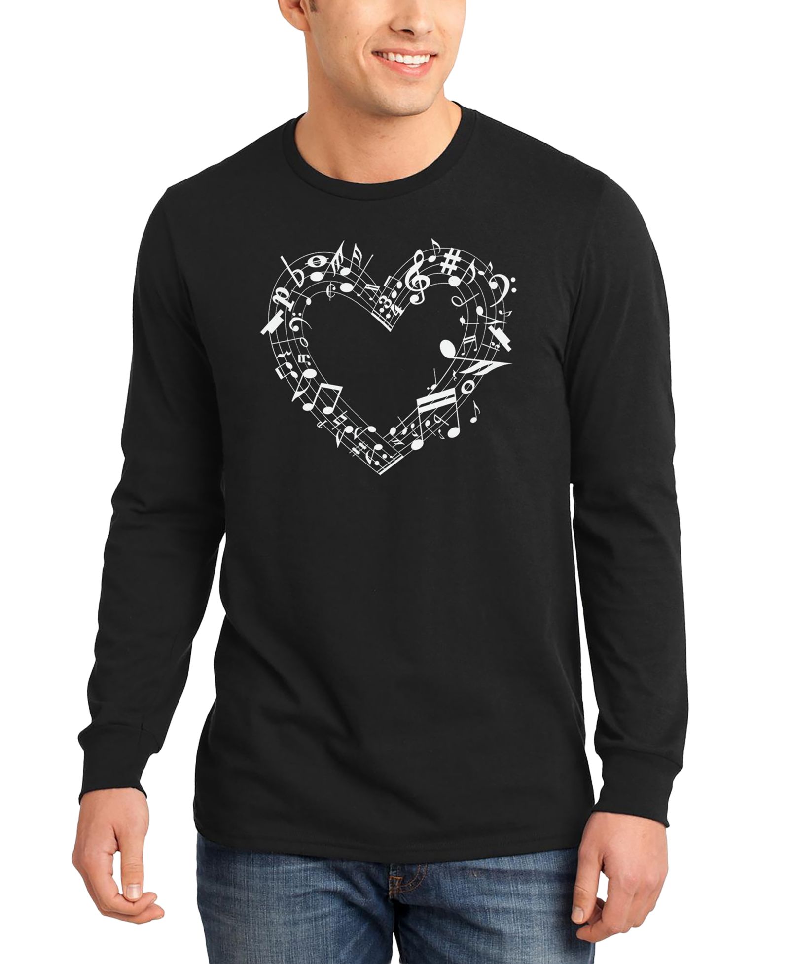 Мужская футболка LA Pop Art с принтом Music Notes Heart Word Long-Sleeve