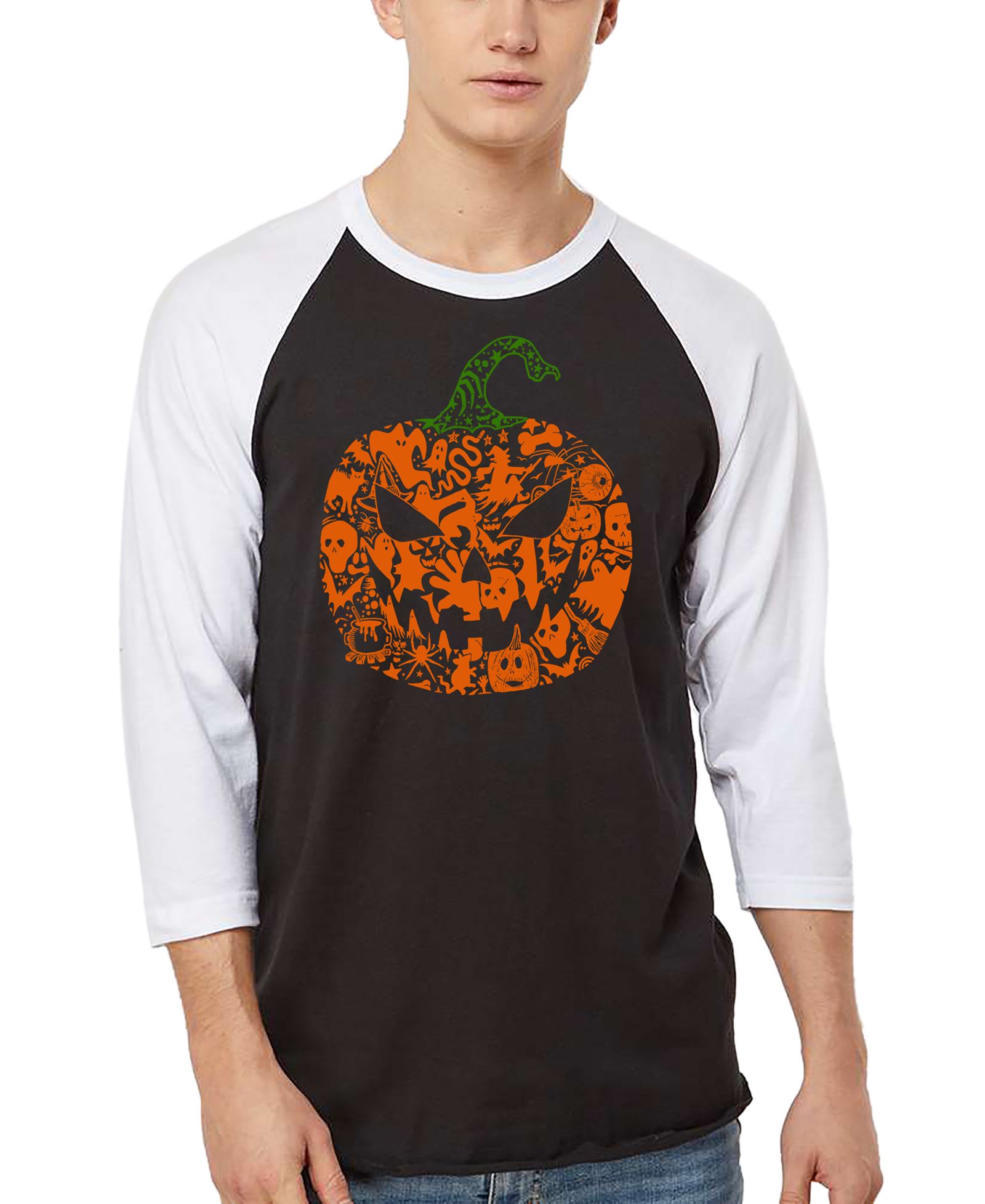 Футболка LA Pop Art Men's Halloween Pumpkin Raglan-Sleeve