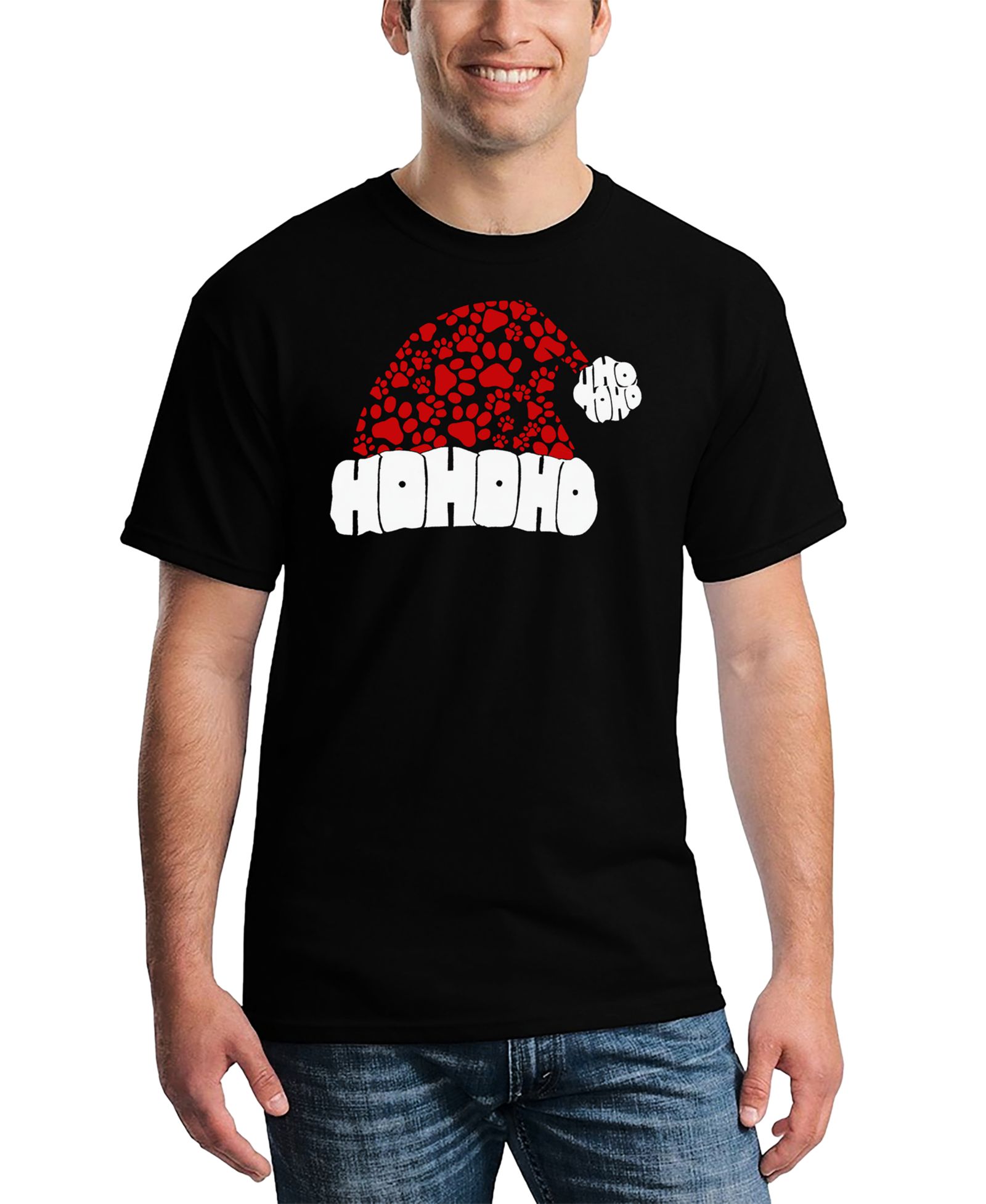 LA Pop Art Men's Santa Hat Paw Print Word Art T-Shirt