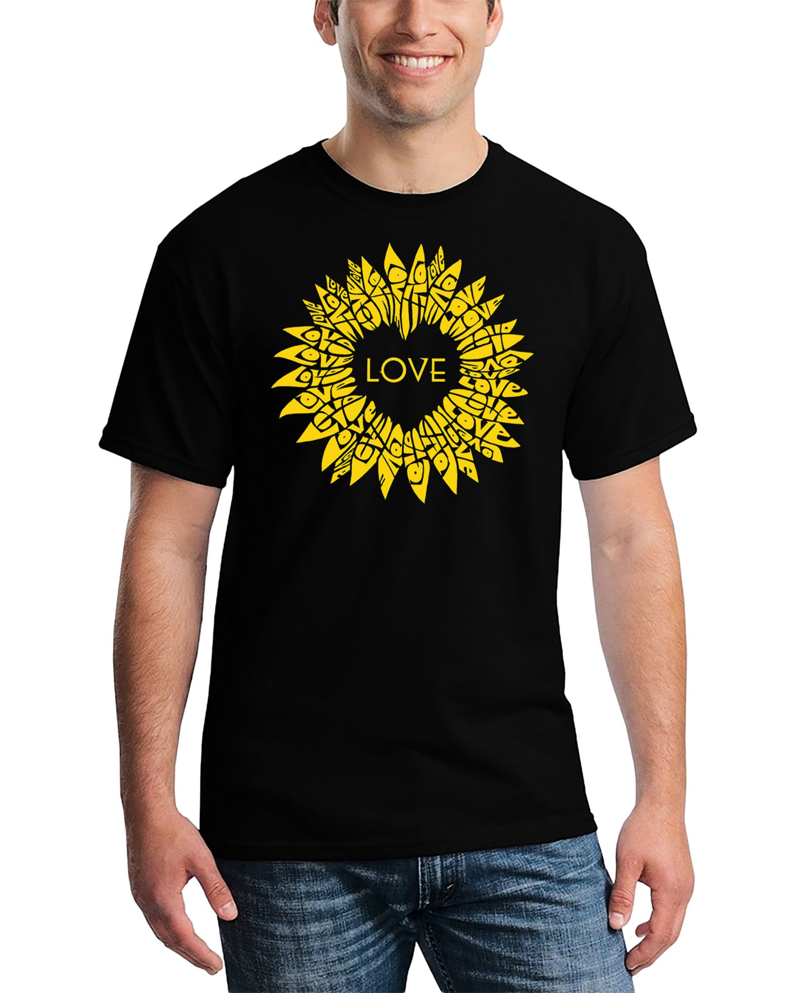 LA Pop Art Men's Love Sunflower Word Art T-Shirt