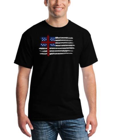 LA Pop Art Men's One Nation Under God American Flag Cross Word Art T-Shirt