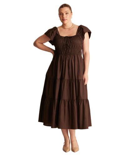 ESTELLE Women's Alana Cotton Tiered Fit Flare Midi Dress