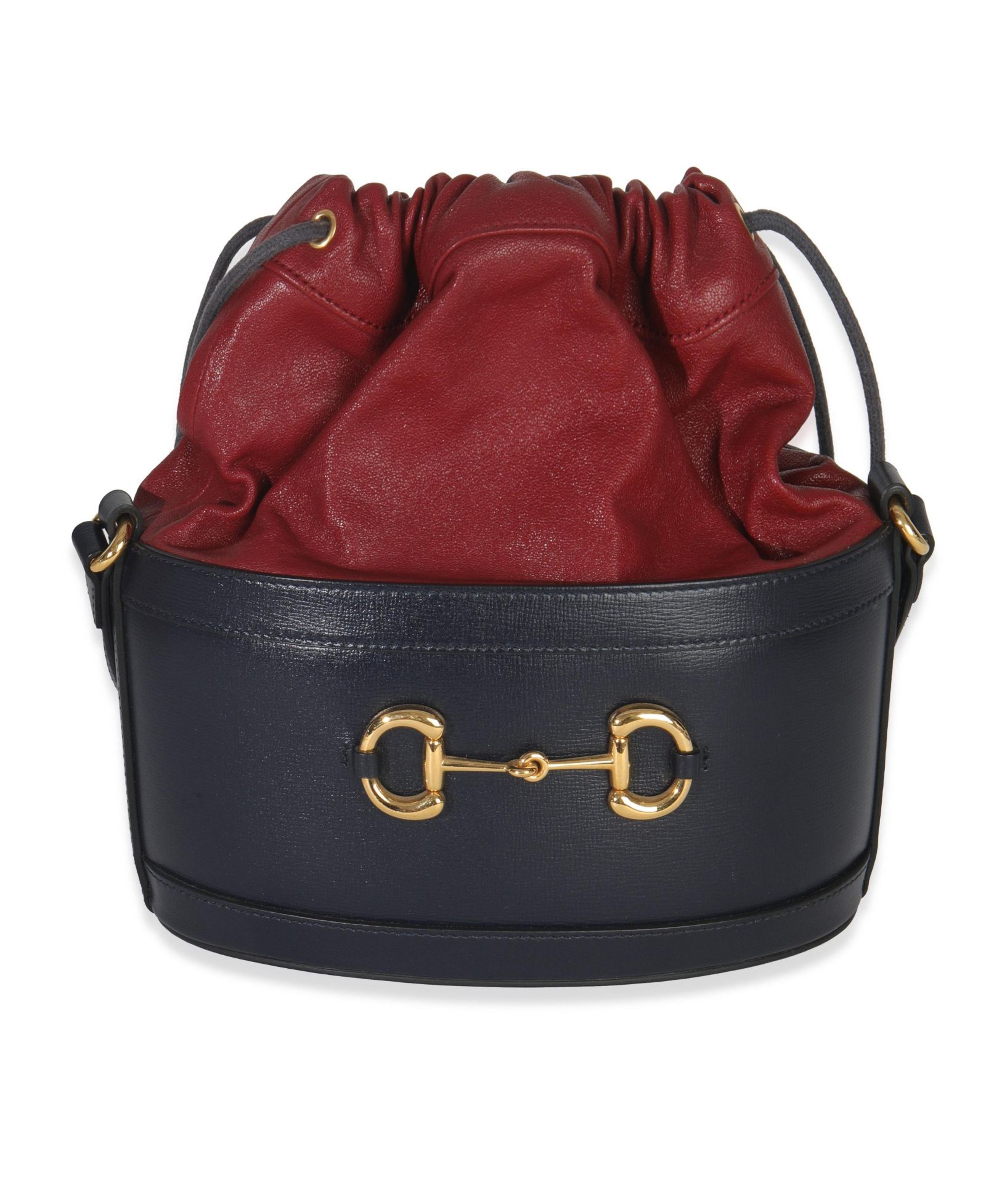 Pre-Owned Gucci Red Navy Calfskin Horsebit 1955 Drawstring Bucket Bag