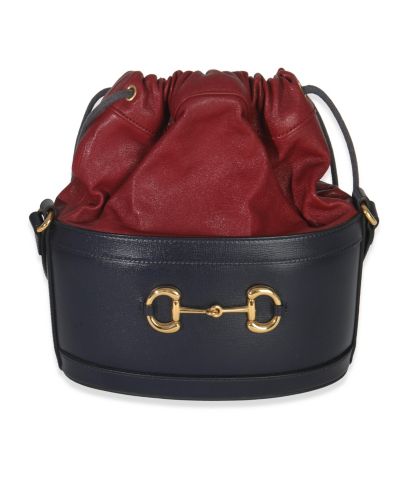 Pre-Owned Gucci Red Navy Calfskin Horsebit 1955 Drawstring Bucket Bag