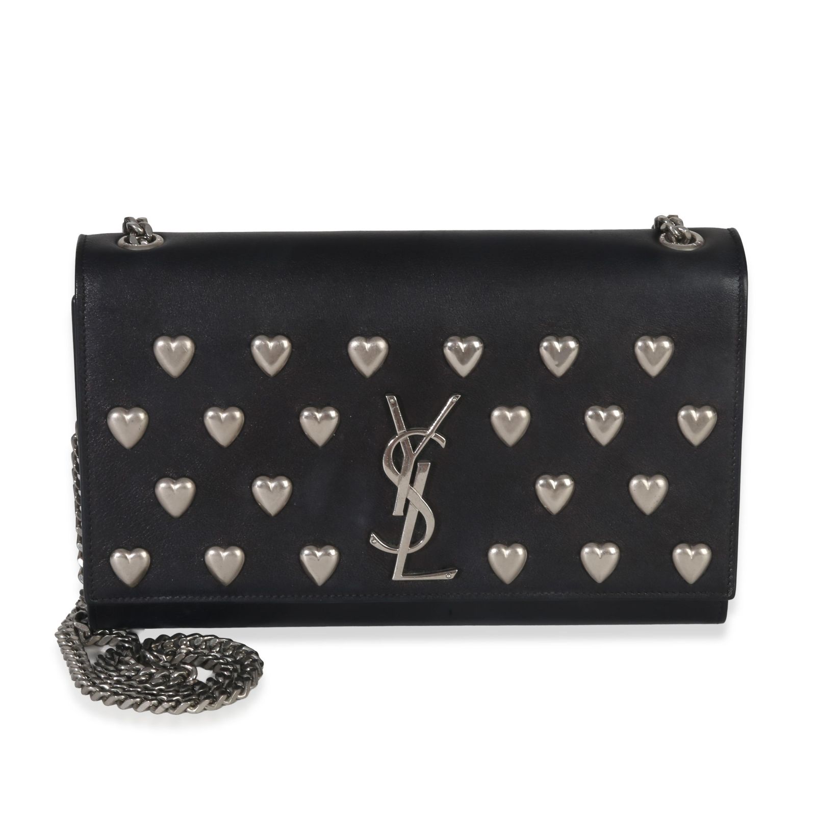 Б/у сумка через плечо Saint Laurent Black Smooth Calfskin Studded Heart Medium Kate Chain Bag