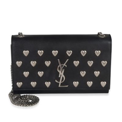Б/у сумка через плечо Saint Laurent Black Smooth Calfskin Studded Heart Medium Kate Chain Bag