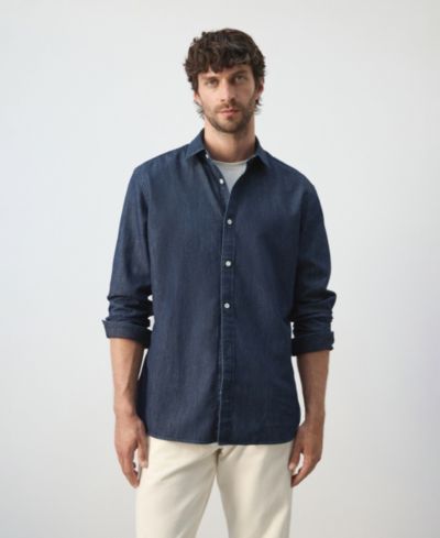 Мужская рубашка Mango Regular-Fit Cotton-Linen Denim