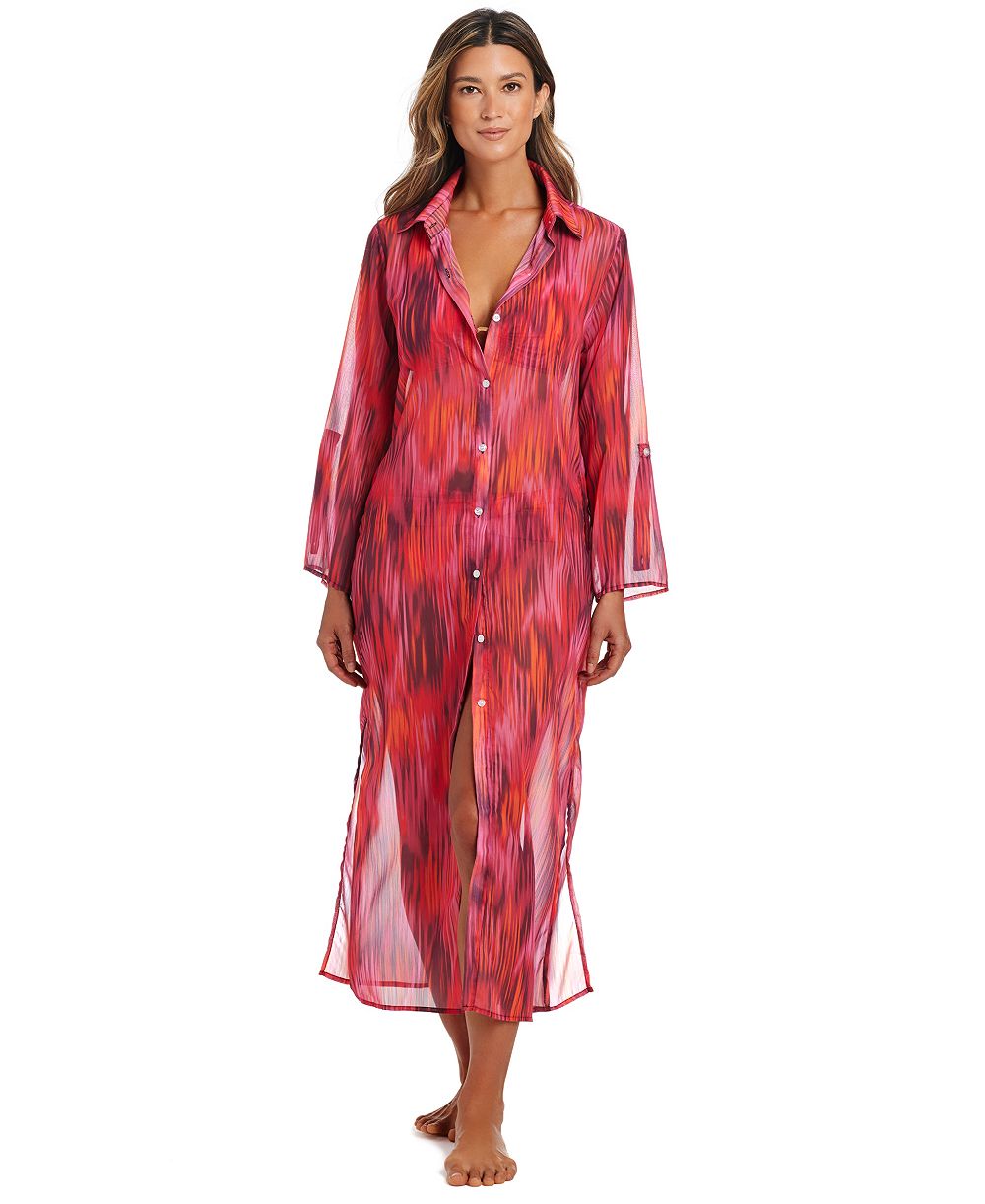 Bleu by Rod Beattie Women's Chiffon Long Swim Cover-Up Shirt