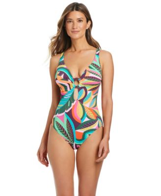 Bleu by Rod Beattie Women's Ring Detail Deep V-Neck One-Piece Swimsuit