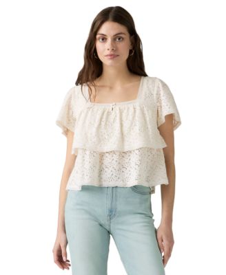 Levi's Premium Женский кружевной топ из смесового хлопка с коротким рукавом