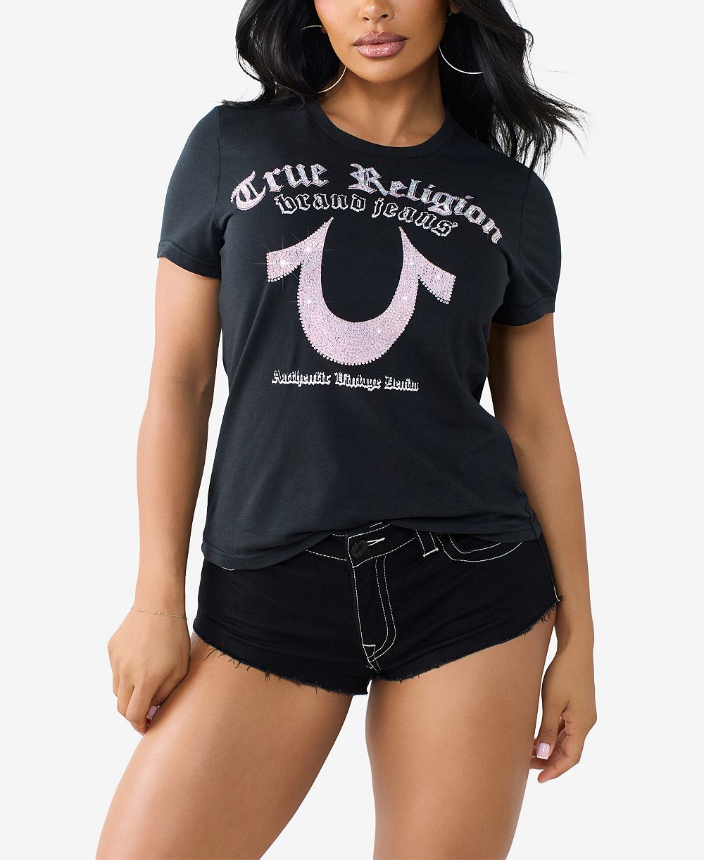 True Religion Women's Crystal Horseshoe Crew Neck T-Shirt