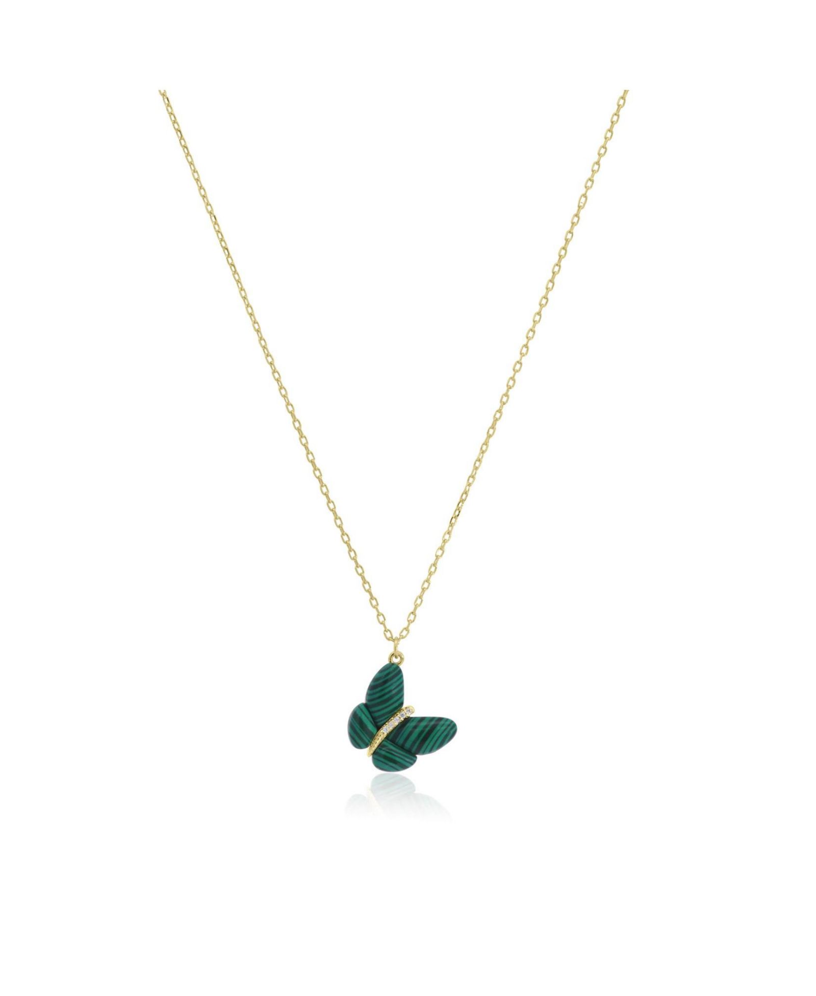 Асимметричное ожерелье The Lovery Malachite Butterfly из стерлингового серебра с позолотой 14K