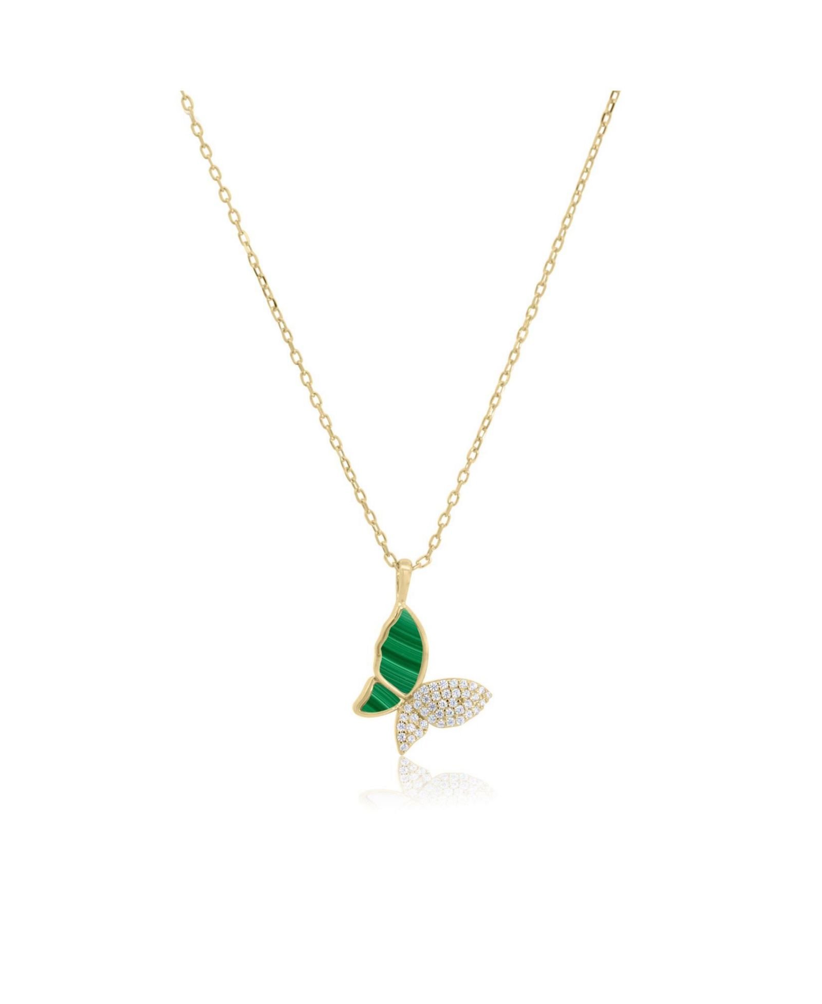 The Lovery Malachite CZ Butterfly Ожерелье из стерлингового серебра с напылением 14K Gold-Plated