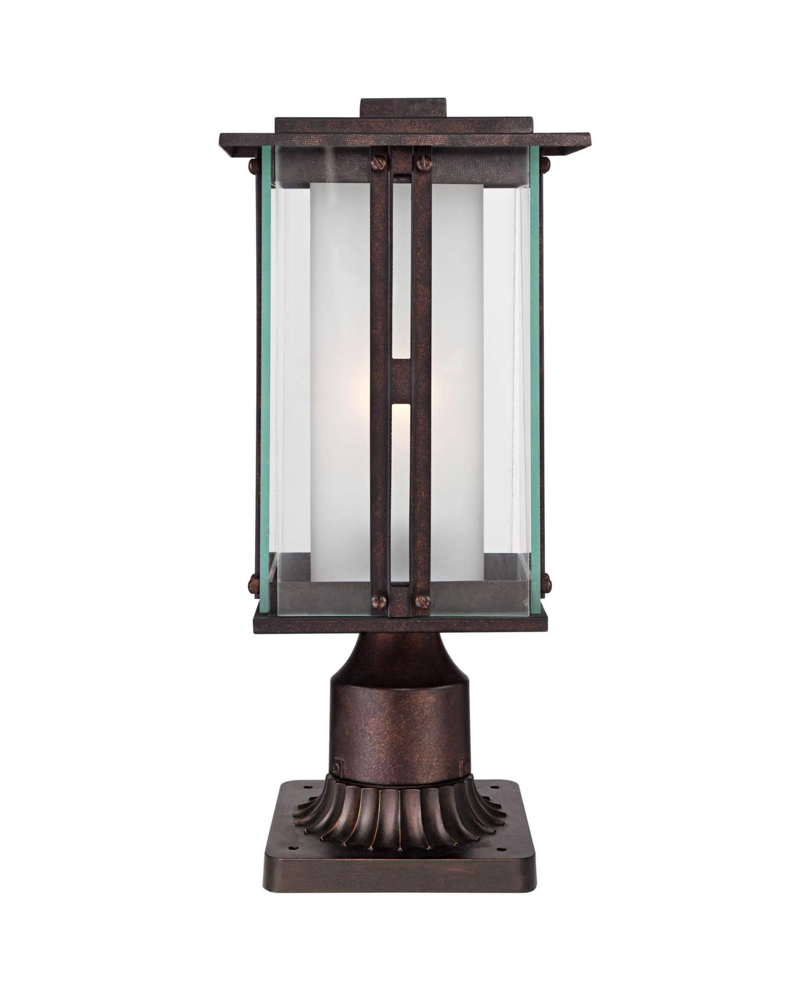 Franklin Iron Works Rustic Industrial Outdoor Post Light with Pier Mount  Metal 15  Clear Frosted Glass for Exterior Deck House Porch Yard