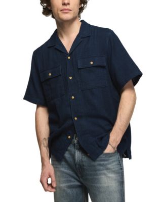 Мужская рубашка Lucky Brand с текстурой, индиго, с коротким рукавом