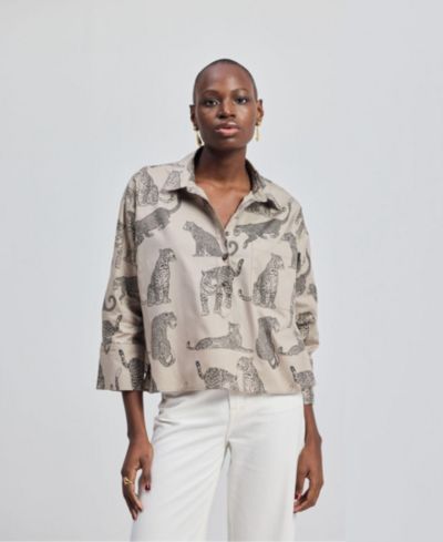 Женская рубашка Reistor Oversized Cropped Button-down с анималистичным принтом