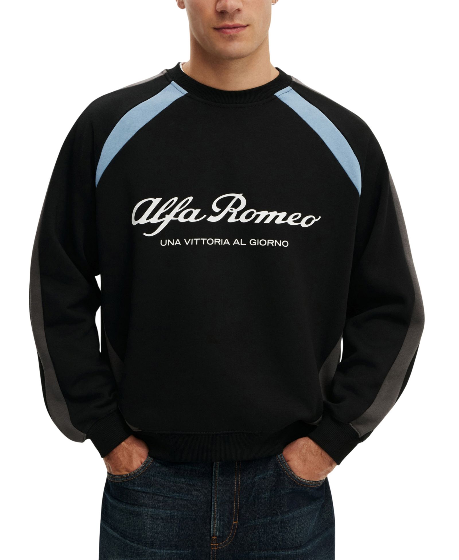 COTTON ON Men's Modern Box-Fit Alfa Romeo Long-Sleeve Sweatshirt