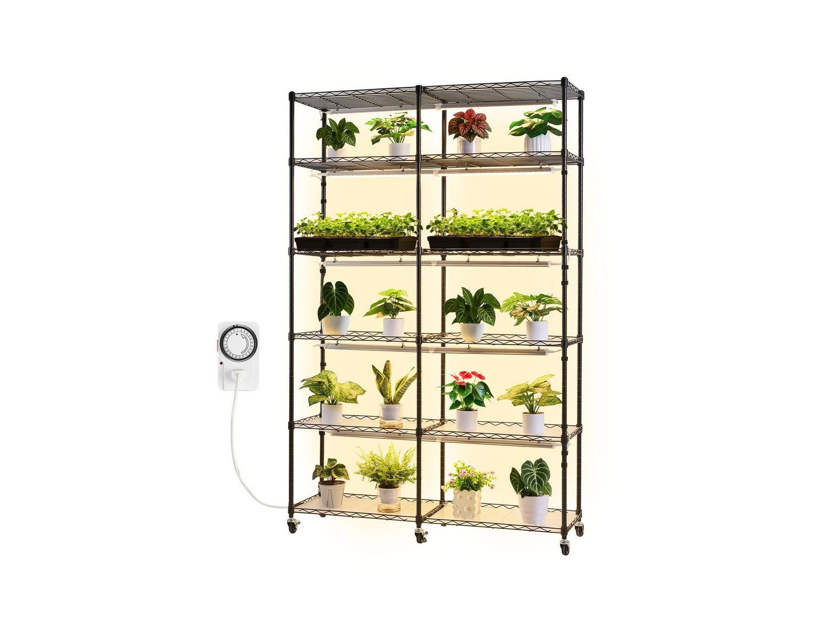 SUGIFT 6 Tier Double Row Plant Shelf with Grow Light Tall Indoor