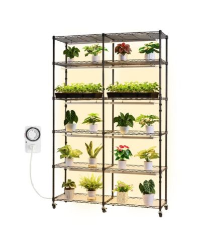SUGIFT 6 Tier Double Row Plant Shelf with Grow Light Tall Indoor