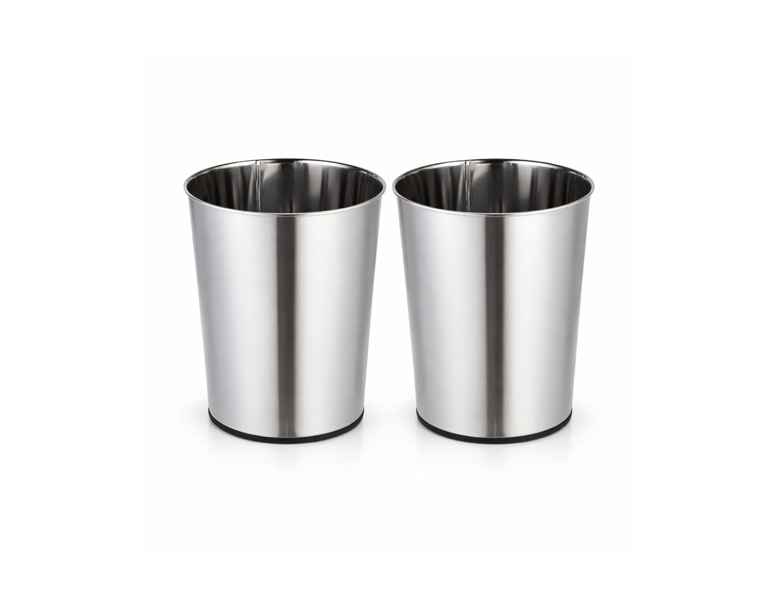 Home Zone Living Round Open Top Wastebasket, Stainless Steel, Silver, 2 Pack с мусорными пакетами