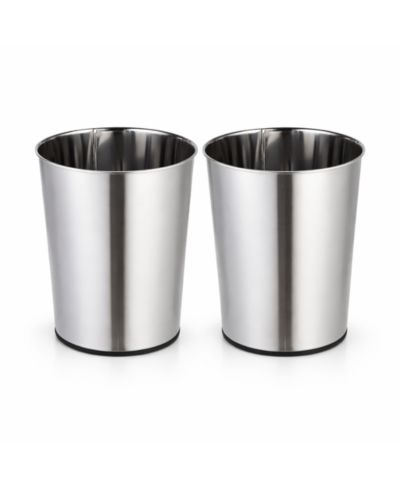 Home Zone Living Gallon Round Open Top Wastebasket, Stainless Steel, Silver, 2 Pack with Trash Bags