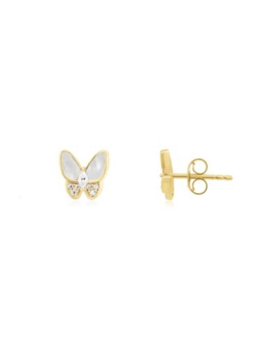 The Lovery Mother of Pearl CZ Butterfly Stud Earrings 14K Gold-Plated Sterling Silver
