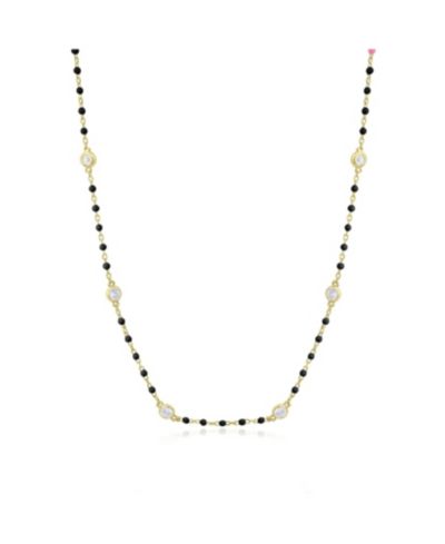 The Lovery Black Enamel Bead CZ Chain Necklace 14K Gold-Plated Sterling Silver