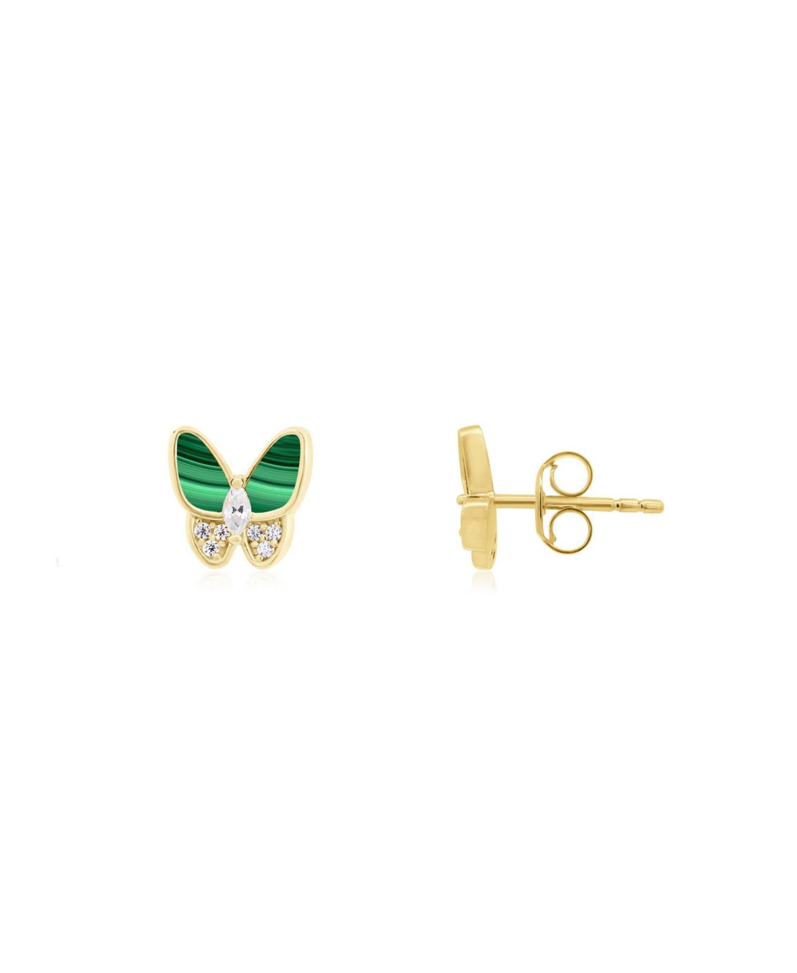 Серьги-гвоздики The Lovery Malachite CZ Butterfly 14K Gold-Plated Sterling Silver