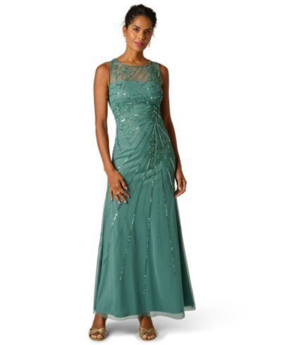 Adrianna Papell Women's Crewneck Beaded Maxi Dress