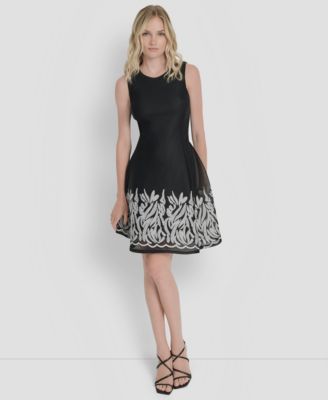 DKNY Women's Sleeveless Embroidered Short Dress