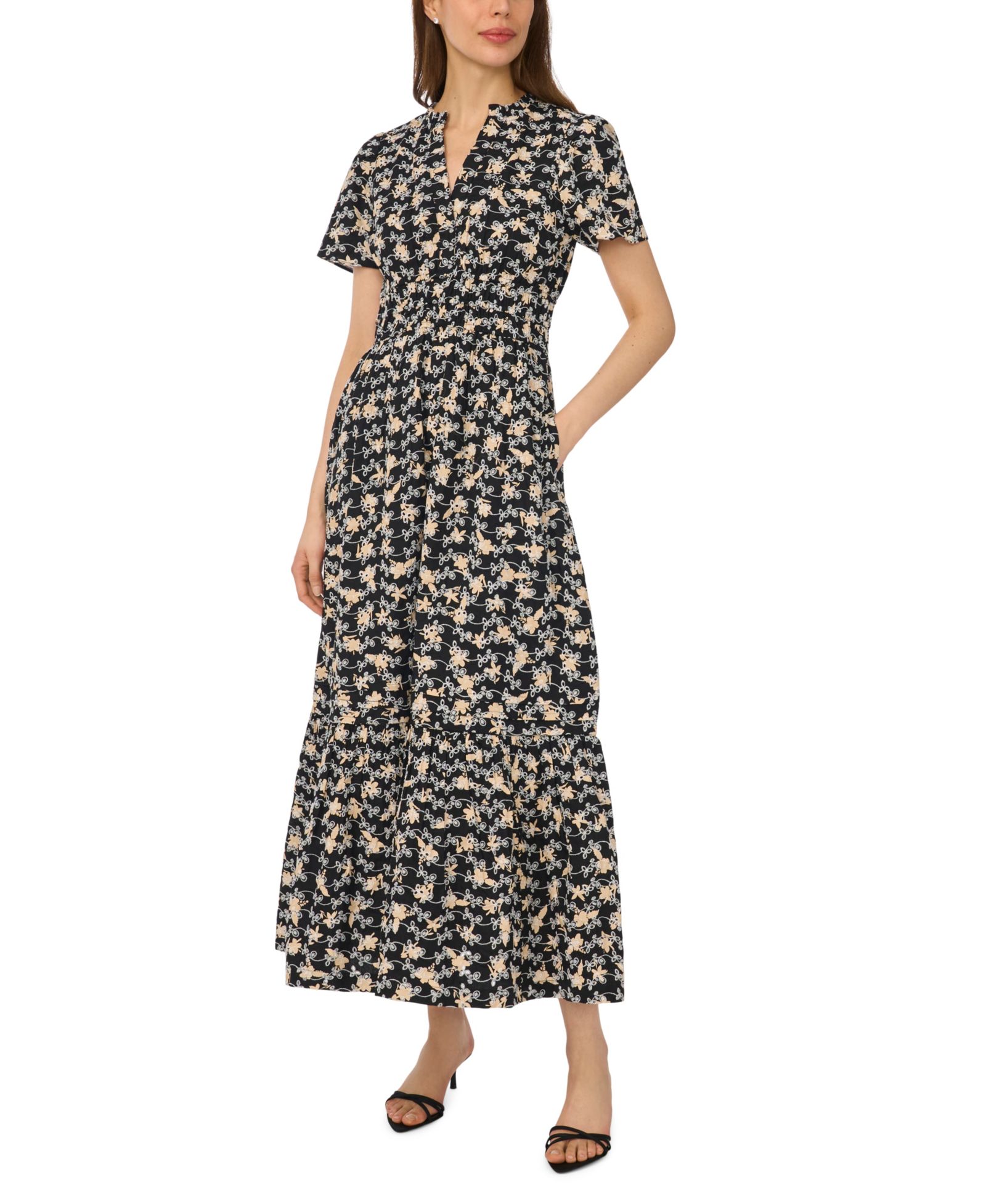 Женское платье CeCe Women's Short-Sleeve V-Neck Printed Maxi Dress