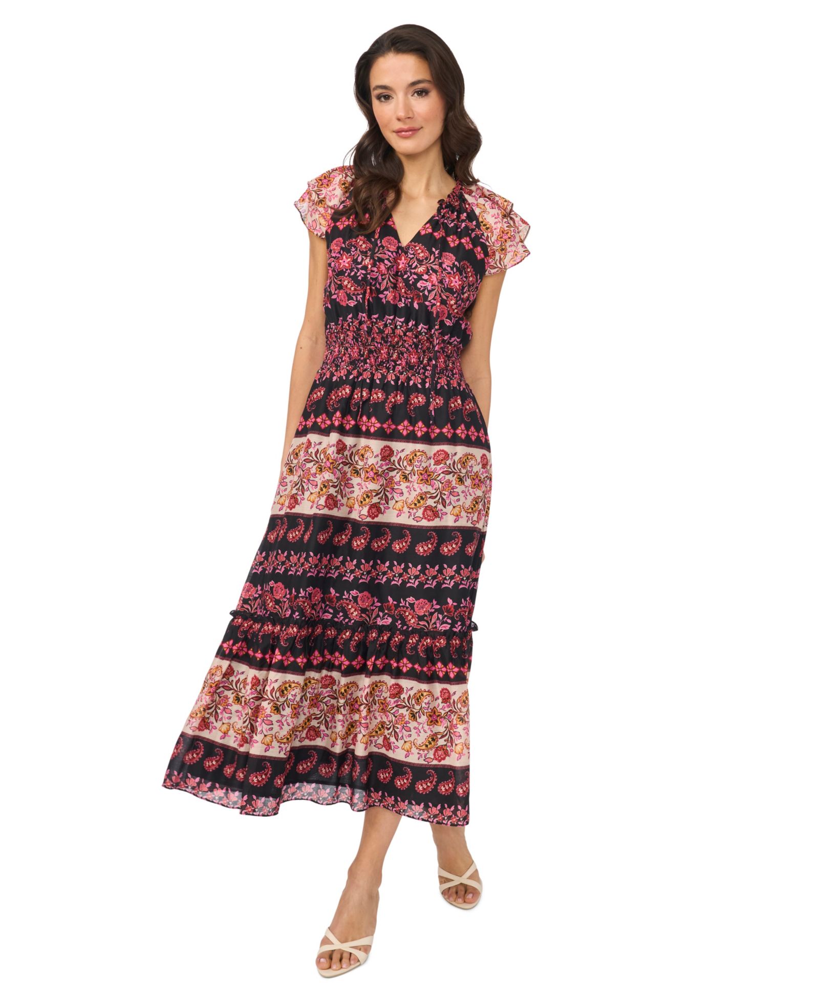 Платье CeCe Women's Tie-Neck Smocked Waist Printed