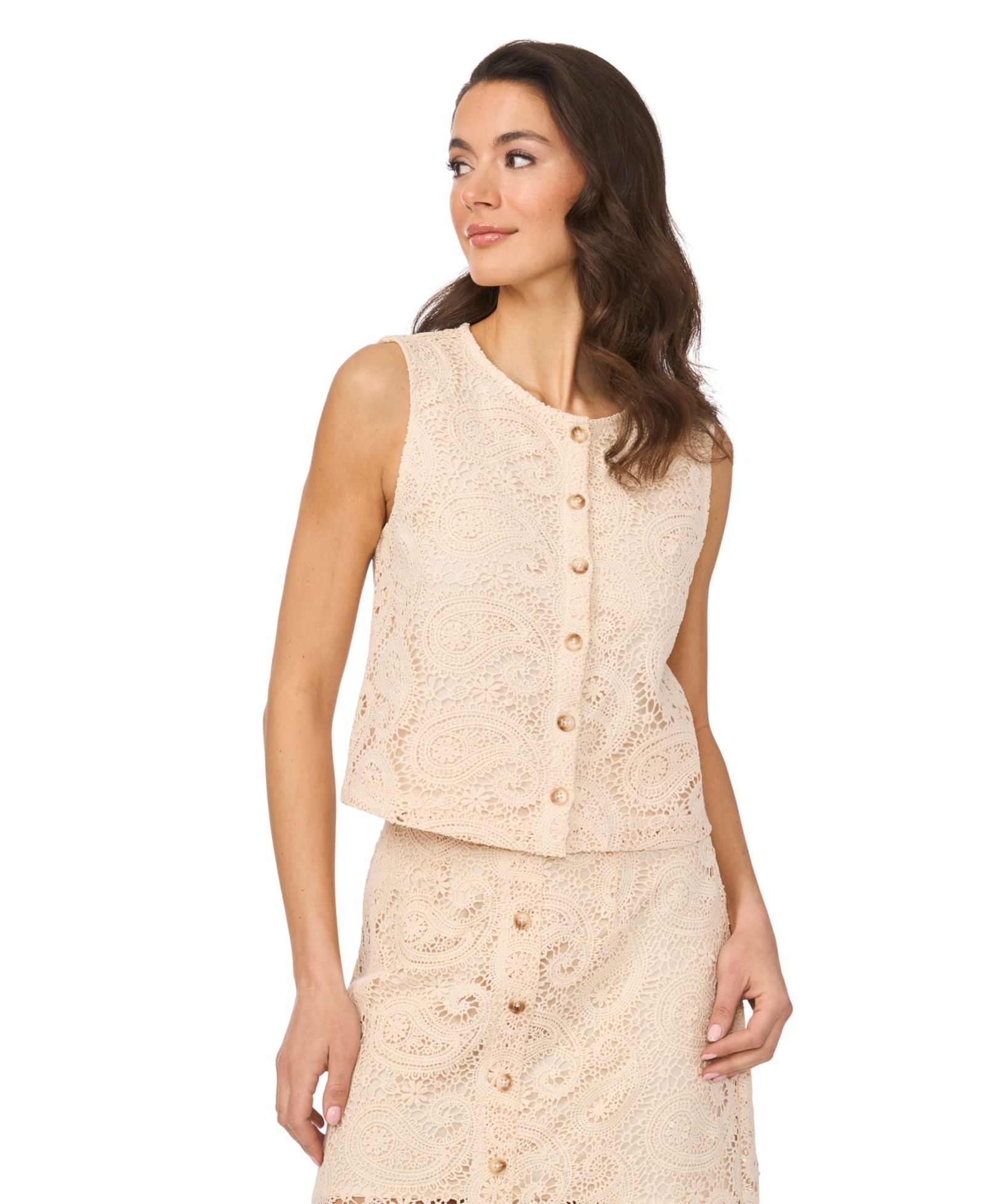 CeCe Women's Front-Button Crewneck Vest Top