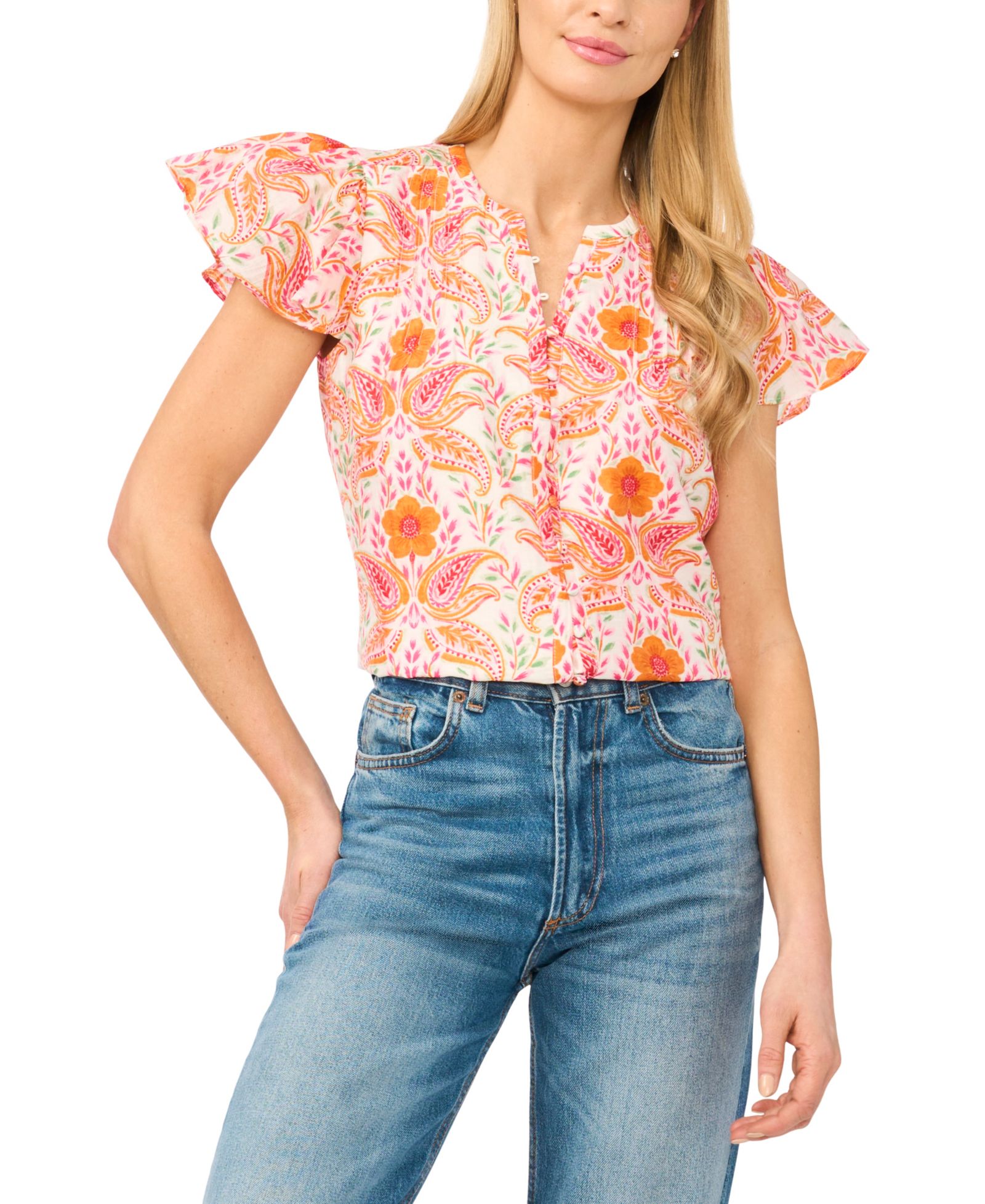 Женская блузка CeCe Women's Flutter-Sleeve Printed