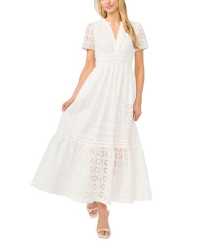 CeCe Women's Short-Sleeve Elastic Waistband Maxi Dress