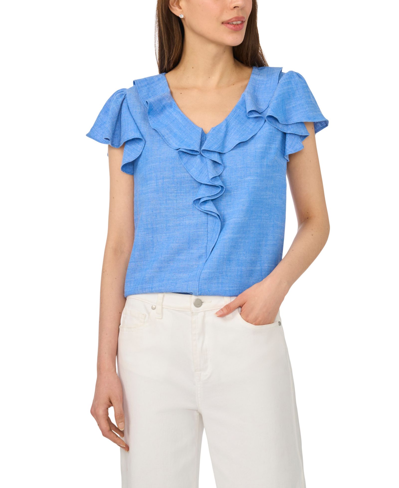 Топ CeCe Women's Ruffle V-Neck Flutter-Sleeve