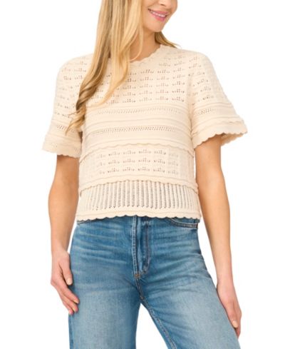 Женский свитер CeCe Multi-Stitch Pointelle с коротким рукавом